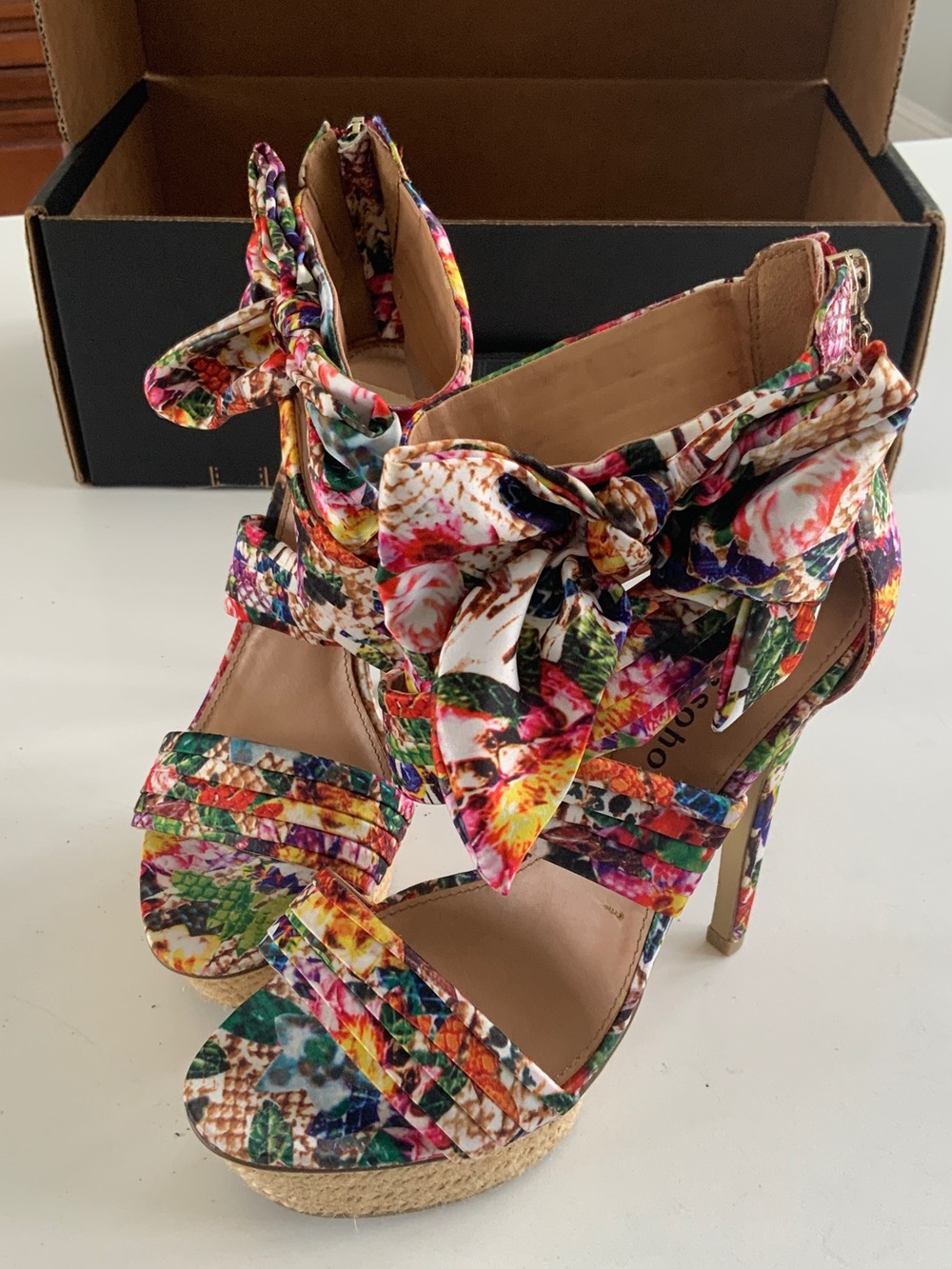 Ziggy Soho Multicolor Floral satin Bow Stiletto Sandals